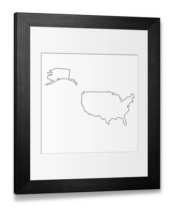 Framed Print : Outline, map of the USA