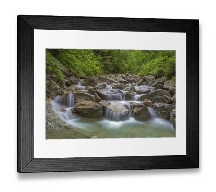 Framed Print : Waterfall in the Schleifmuhlenklamm gorge in Unterammergau Waterfall in the Schleifm