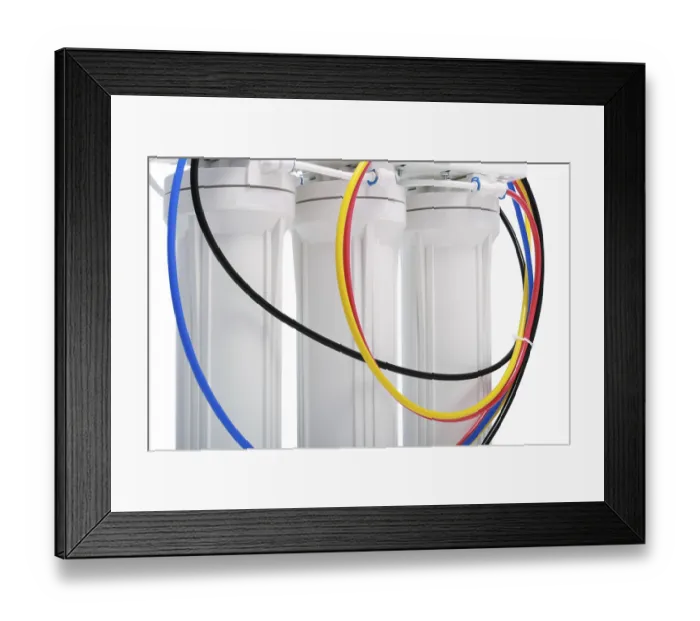 Framed Print : The powerful filter for water treating on a white background