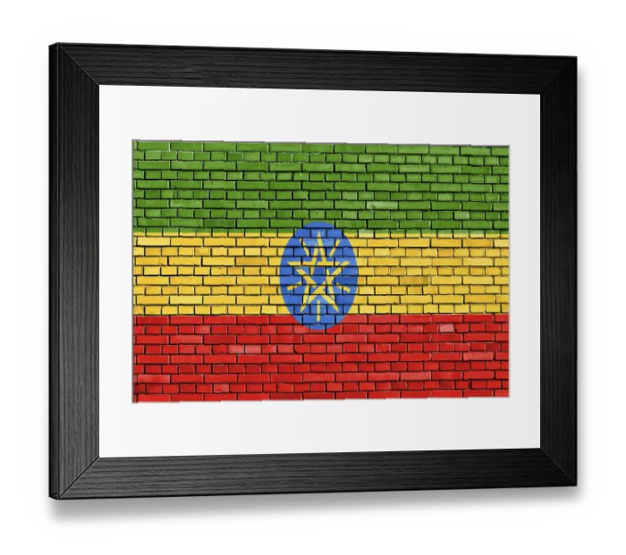 Framed Print : Flag of Ethiopia painted on brick wall Framed Print : Flag of Ethiopia painted on brick wall