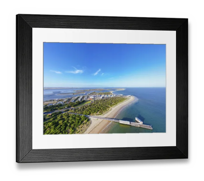 Framed Print : Aerial views of Queenscliff pier and Sorrento ferry area at dusk on a summer's day on the Bellarine Peninsula