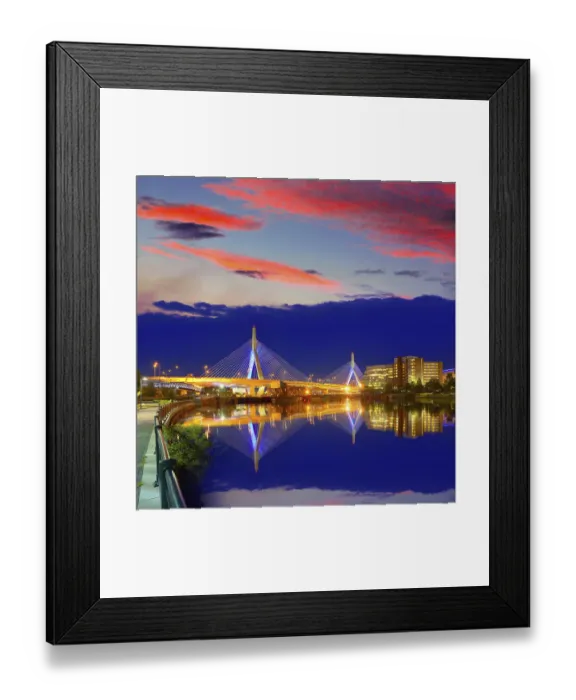 Framed Print : Boston Zakim bridge sunset in Bunker Hill Massachusetts USA