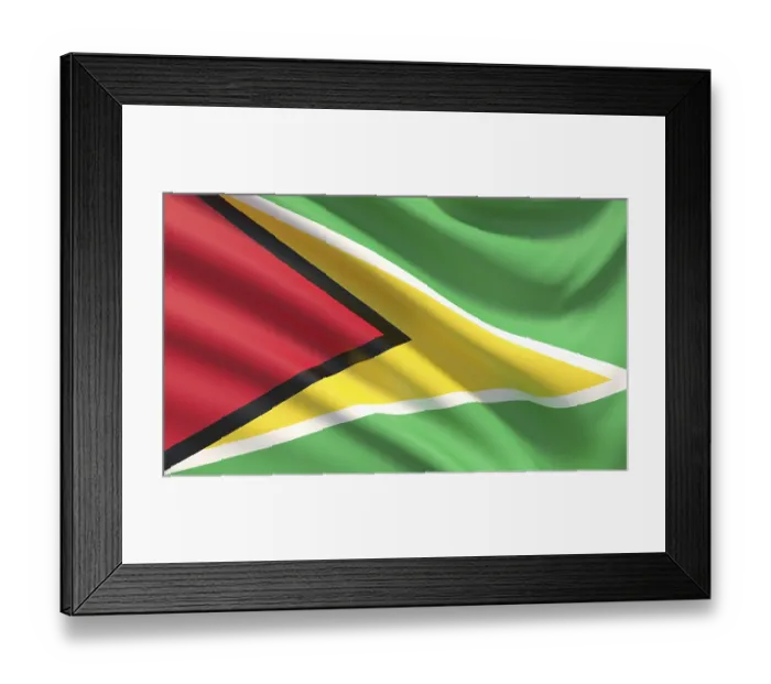 Framed Print : Flag of Guyana. Waved highly detailed fabric texture Framed Print : Flag of Guyana. Waved highly detailed fabric texture