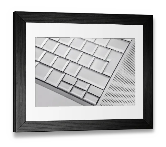Framed Print : Silver keyboard detail with empty buttons