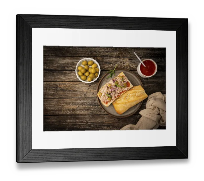 Framed Print : Sandwiches with canned tuna, tomato and olives