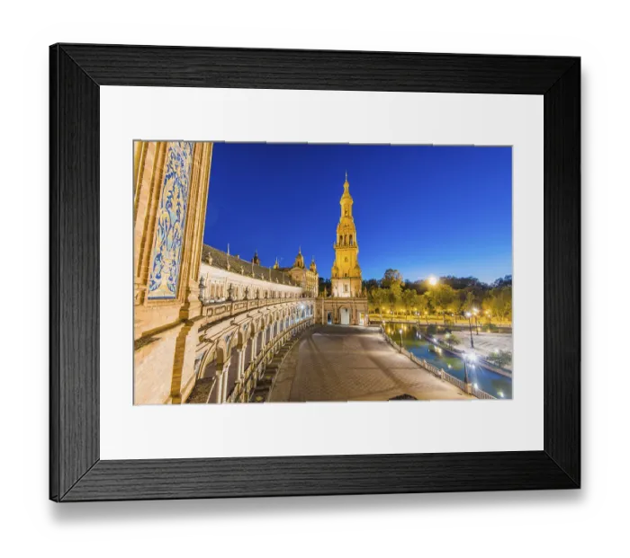 Framed Print : Plaza De Espana in Sevilla, Spain illuminated at twilight