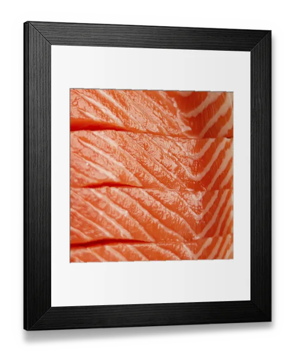 Framed Print : Fresh raw salmon fillets displaying detailed texture and natural color Framed Print : Fresh raw salmon fillets displaying detailed texture and natural color