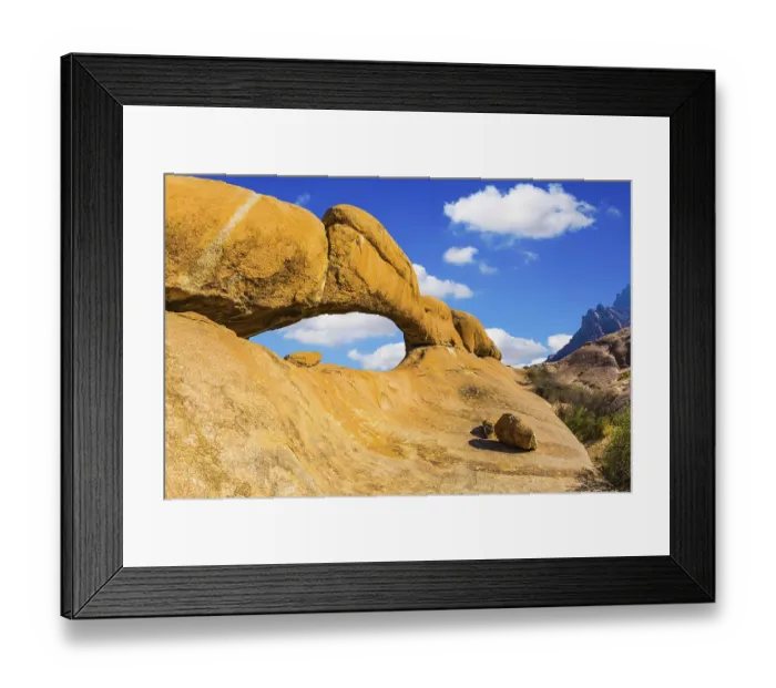 Framed Print : Stone arch of Spitzkoppe. Concept of extreme and ecological tourism