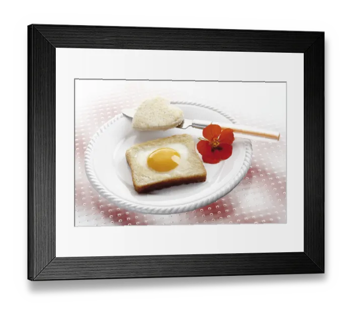 Framed Print : Fried egg on toast, heart shaped, nasturtium