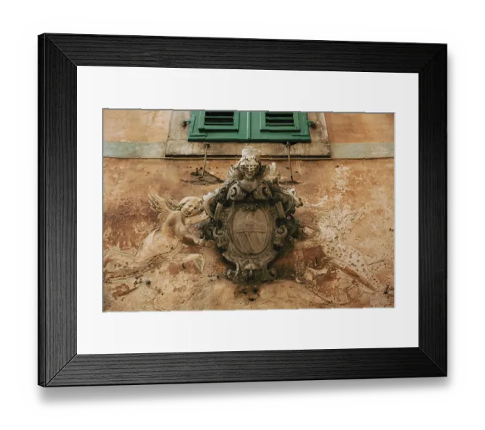Framed Print : Classic outdoor bas-relief. Ancient statue on the walls of the old town of Kotor