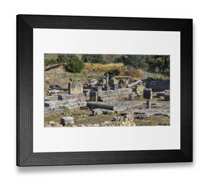 Framed Print : Apollo temple, ancient ruins with pillars and stones in a hilly landscape full of vegetation