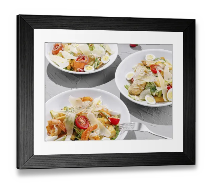 Framed Print : Food, Three vibrant salad bowls showcase a delightful mix of shrimp Framed Print : Food, Three vibrant salad bowls showcase a delightful mix of shrimp