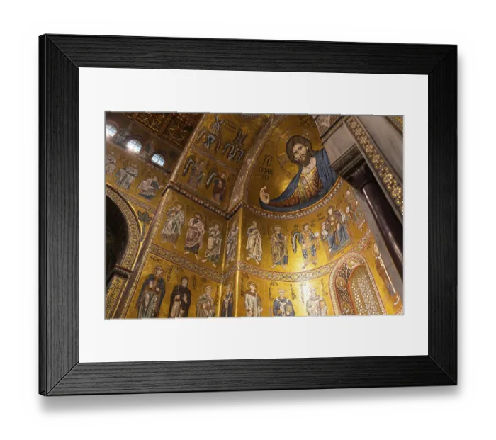 Framed Print : Monreale, Italy - 04.11.2022: Exquisite byzantine mosaics adorning the interior of a historic cathedral