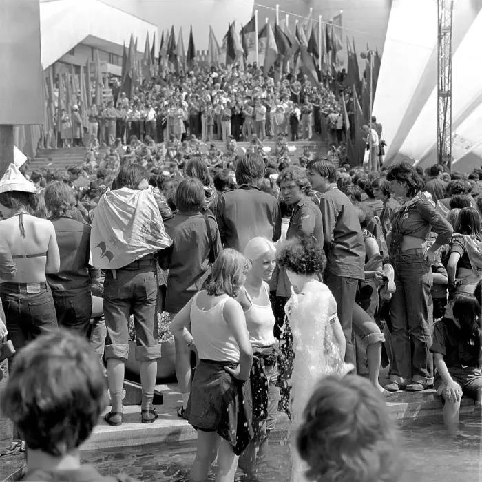 Framed Print : 02.06.1979, National Youth Festival of the GDR 1979, young FDJ members at a concert by Dean Reed and Achim Mentzel at the Berlin television tower. East Berlin, Berlin-Mitte, GDR GDR
