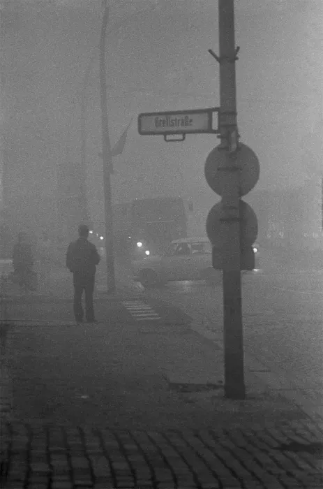 Framed Print : 09.10.1981, East Berlin, district Prenzlauer Berg, early morning, rush hour traffic, thick fog and smog on Prenzlauer Allee, corner Grellstrasse East Berlin, Berlin-Mitte, GDR GDR Framed Print : 09.10.1981, East Berlin, district Prenzlauer Berg, early morning, rush hour traffic, thick fog and smog on Prenzlauer Allee, corner Grellstrasse East Berlin, Berlin-Mitte, GDR GDR
