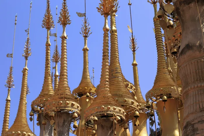 Framed Print : Some of the 1054 pagodas of the In-Dein Pagoda Forest on Inle Lake