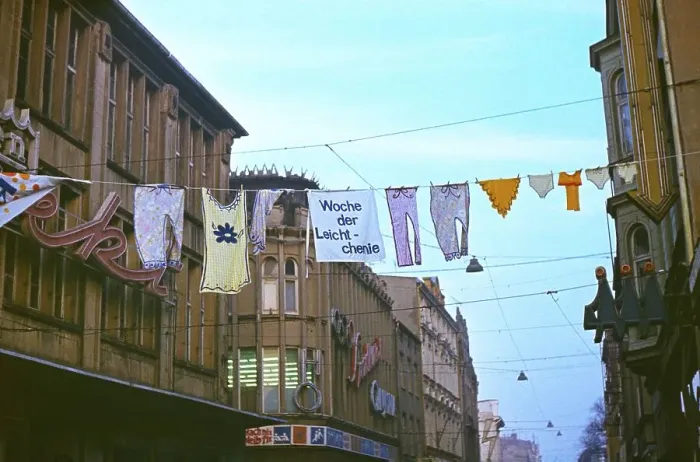 Framed Print : 14 / 06 / 1968 GDR, Rostock district, city of Rostock. Advertisement for the week of light chemistry in Kroepeliner Strasse in the city centre of Rostock: Carsten Milbret kleinespresseteam Rostock, GDR GDR