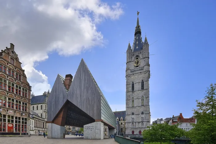 Framed Print : 14th century Ghent Belfry and the City Pavilion