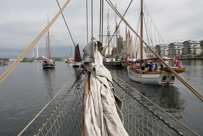 Framed Print : On 19 May 2012 - Rum Regatta in Flensburg - International meeting of historic sailing commercial vessels - Museumshafen