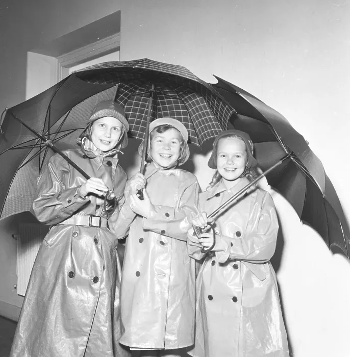 Framed Print : 1950s children in rain clothes Framed Print : 1950s children in rain clothes