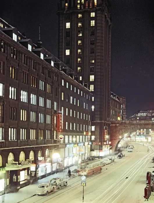 Framed Print : In the 1950s. An evening view of Kungsgatan in Stockholm Sweden Framed Print : In the 1950s. An evening view of Kungsgatan in Stockholm Sweden