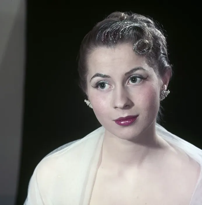 Framed Print : In the 1950s. Portrait of a woman wearing earrings