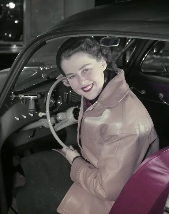 Framed Print : In the 1950s. A woman pictured in the driving seat of a car. Sweden 1958 Conard ref BV43-5