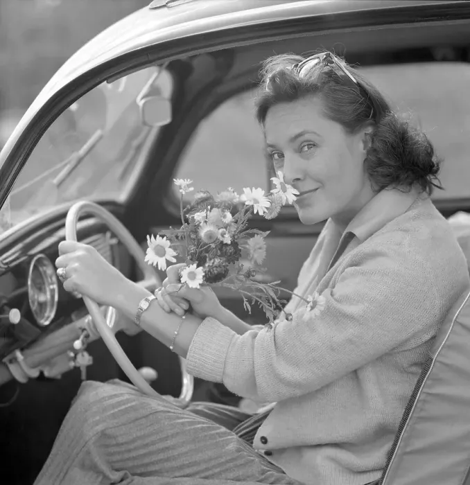 Framed Print : In the 1960s. Actress Gaby Stenberg looks happy this summer day at the steering wheel Framed Print : In the 1960s. Actress Gaby Stenberg looks happy this summer day at the steering wheel
