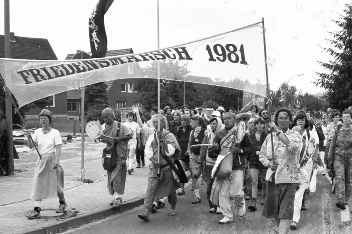 Framed Print : The 1981 Peace March from Copenhagen to Paris reached the cities of Coesfeld (D) and Deurne (NL) on its way
