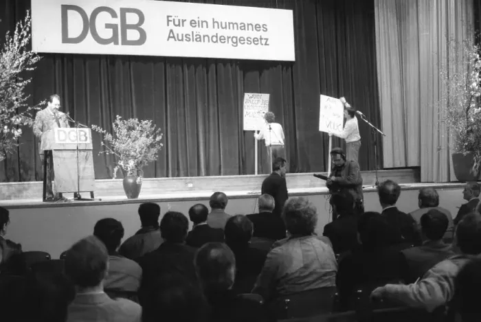 Framed Print : The 1990 DGB Conference for Foreigners advocated a humane law on foreigners