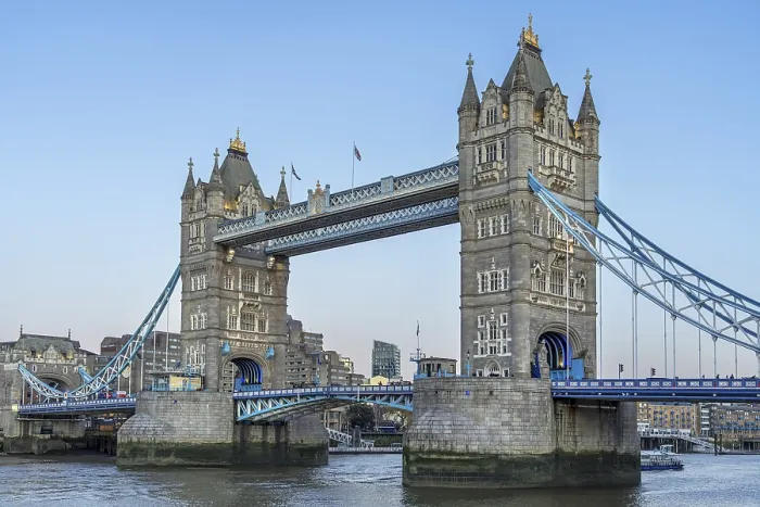 Framed Print : 19th century Tower Bridge, neo-Gothic bascule / suspension bridge crossing the River Thames in the capital city London Framed Print : 19th century Tower Bridge, neo-Gothic bascule / suspension bridge crossing the River Thames in the capital city London