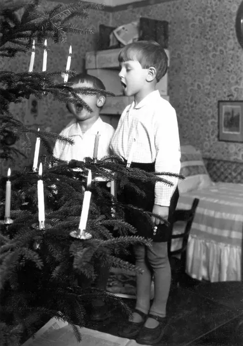 Framed Print : 2 boys singing christmas tree, ca