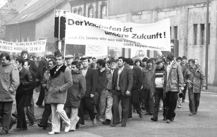 Framed Print : 2000 steelworkers and their relatives demonstrated out of concern for their jobs at the Schalker Verein (Thyssen AG) Framed Print : 2000 steelworkers and their relatives demonstrated out of concern for their jobs at the Schalker Verein (Thyssen AG)