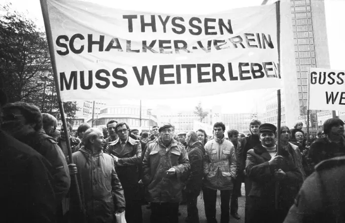 Framed Print : 2000 steelworkers and their relatives demonstrated out of concern for their jobs at the Schalker Verein (Thyssen AG) Framed Print : 2000 steelworkers and their relatives demonstrated out of concern for their jobs at the Schalker Verein (Thyssen AG)