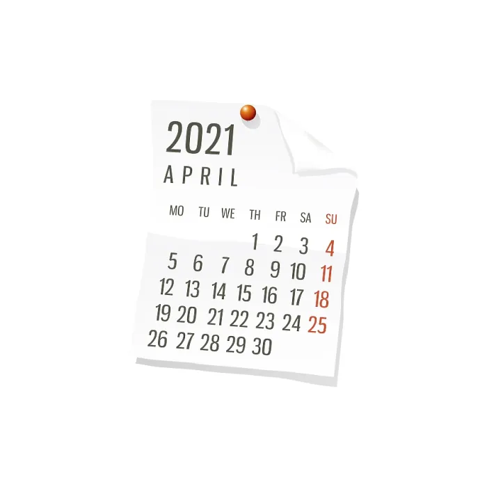 Framed Print : 2021 Calendar on white paper, April
