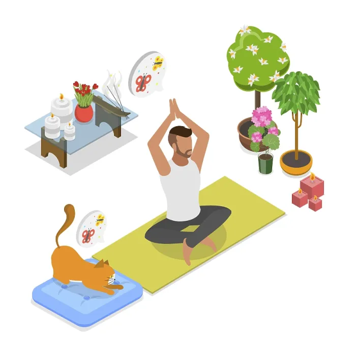 Framed Print : 3D Isometric Flat Illustration of Practicing Tranquility And Zen