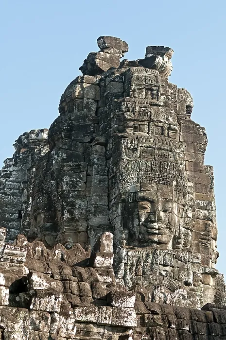 Framed Print : One of the more than 50 mystical towers of Bayon Temple with huge carved stone faces