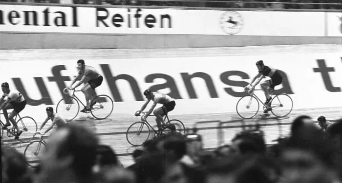 Framed Print : The 6-day race of the professional cyclists