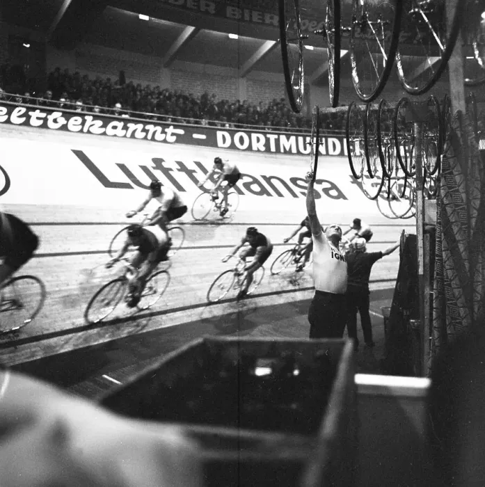 Framed Print : The 6-day race of the professional cyclists