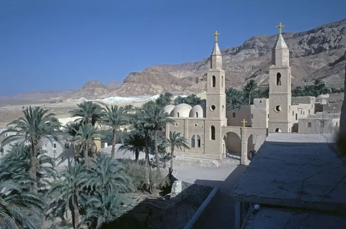 Framed Print : One of 7 churches, Monastery of St Anthony, Monastery of St Anthony, Arabian Desert, Egypt, September 1989, vintage, retro, old, historic, Africa