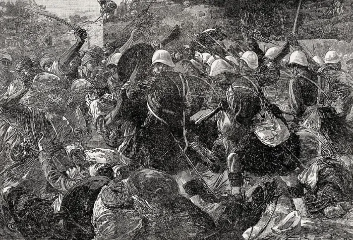 Framed Print : 92nd Highlanders attacking Gaudi-Mullah-Sahibdad during the Battle of Kandahar