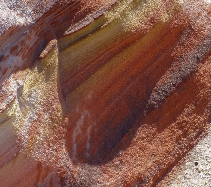 Framed Print : Detail of a a colorful rock formation in the Libyan Desert