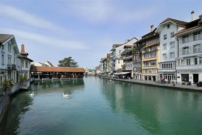 Framed Print : Aare River quay, Thun, Canton of Berne