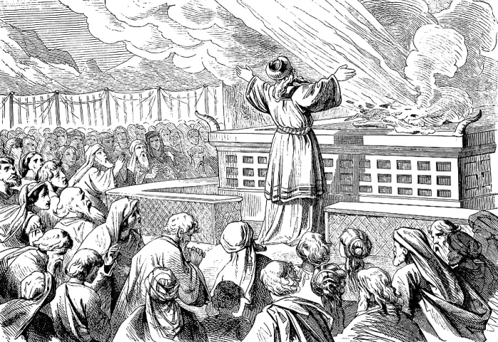 Framed Print : Aaron's first sacrifice is ignited by fire from heaven