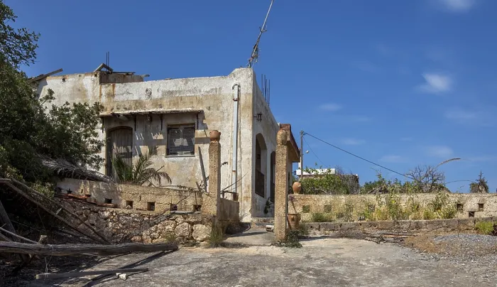 Framed Print : Abandoned house on the hillside, Crete, Greece