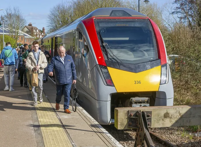 Framed Print : Abellio Greater Anglia class 745 train arrival at platform of railway station