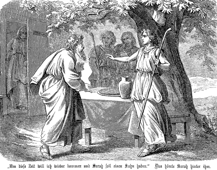 Framed Print : Abraham is to father a son, his woman Sahra overhears the conversation