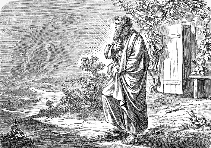 Framed Print : Abraham looks at the burning Sodom and Gomorrah in the distance