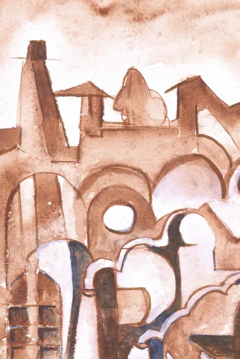 Framed Print : Abstract, cityscape watercolor on handmade paper Framed Print : Abstract, cityscape watercolor on handmade paper