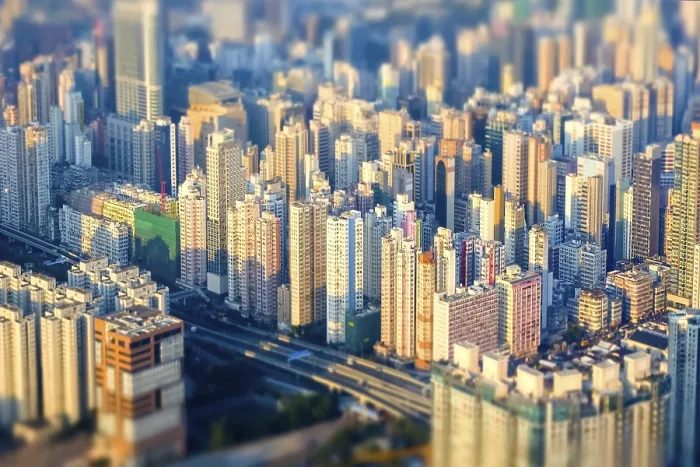 Framed Print : Abstract futuristic cityscape with modern skyscrapers